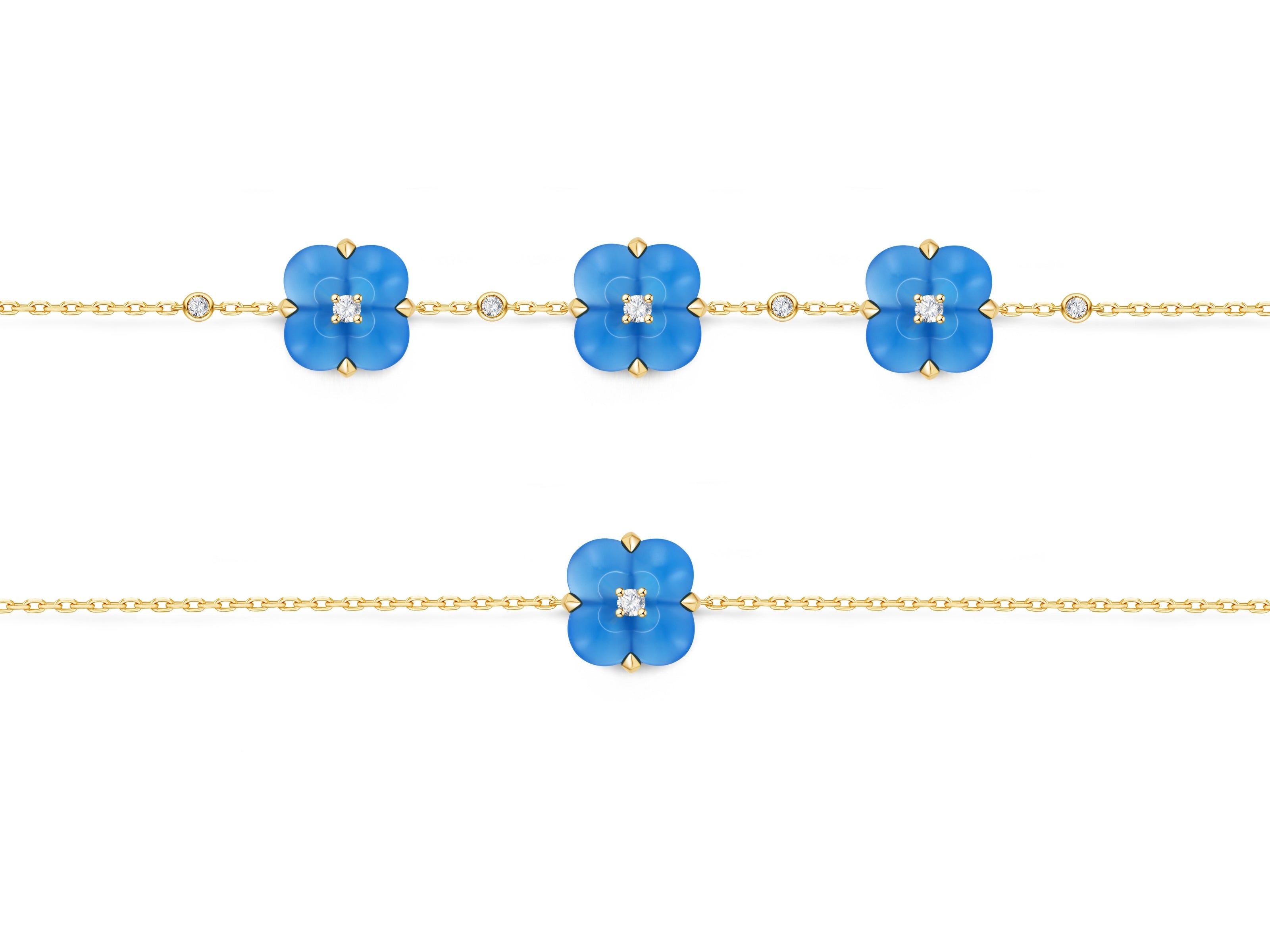 Mini Blue Chalcedony and White Diamond Bracelet
