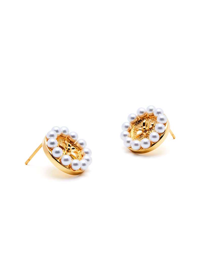 TRIBUTE TO KLIMT - Petite Floral Texture Pearl Stud Earrings