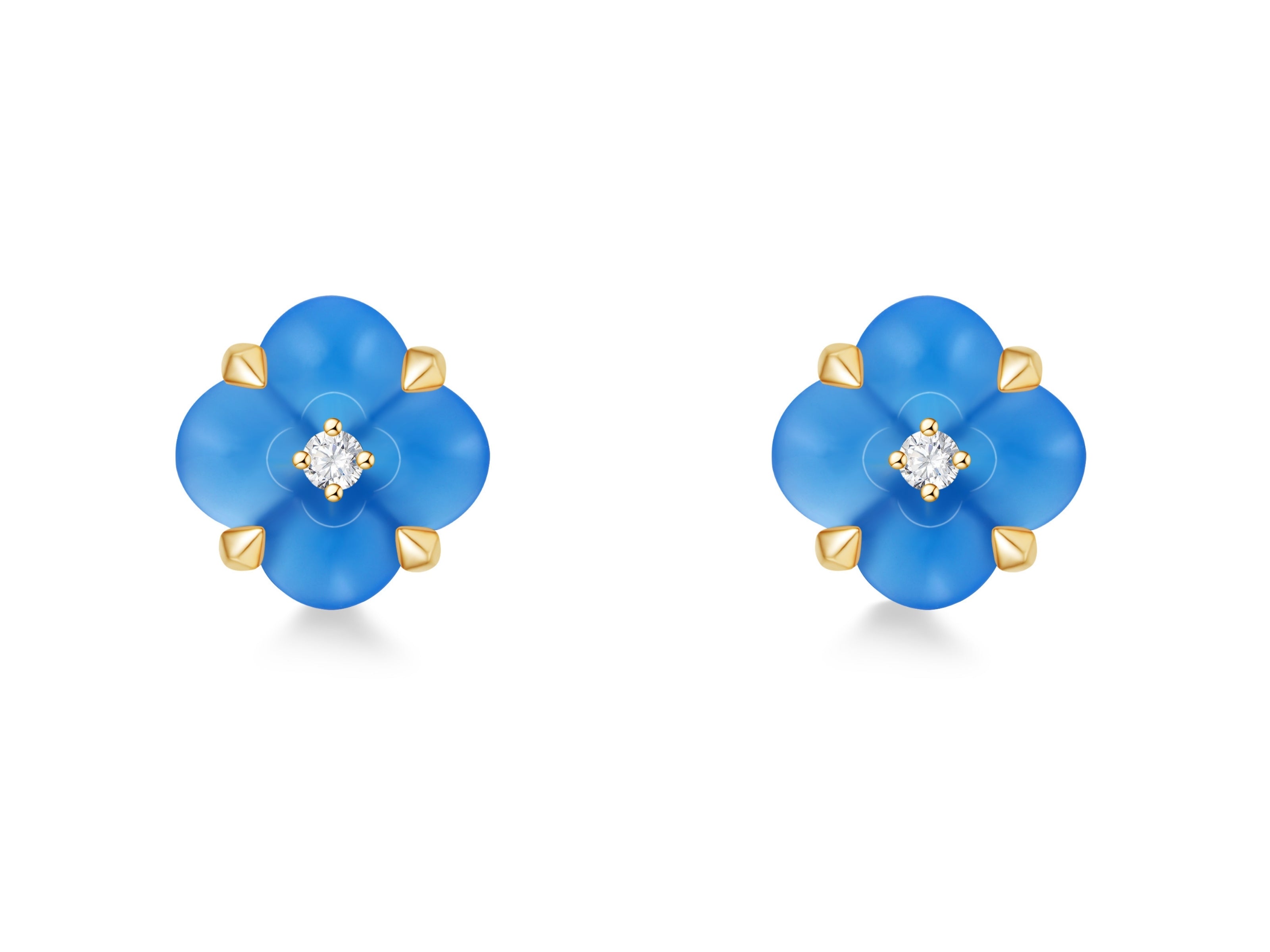 Mini Ohrringe aus blauem Chalcedon und Diamanten
