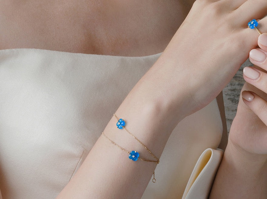Mini Blue Chalcedony and Diamond Bracelet