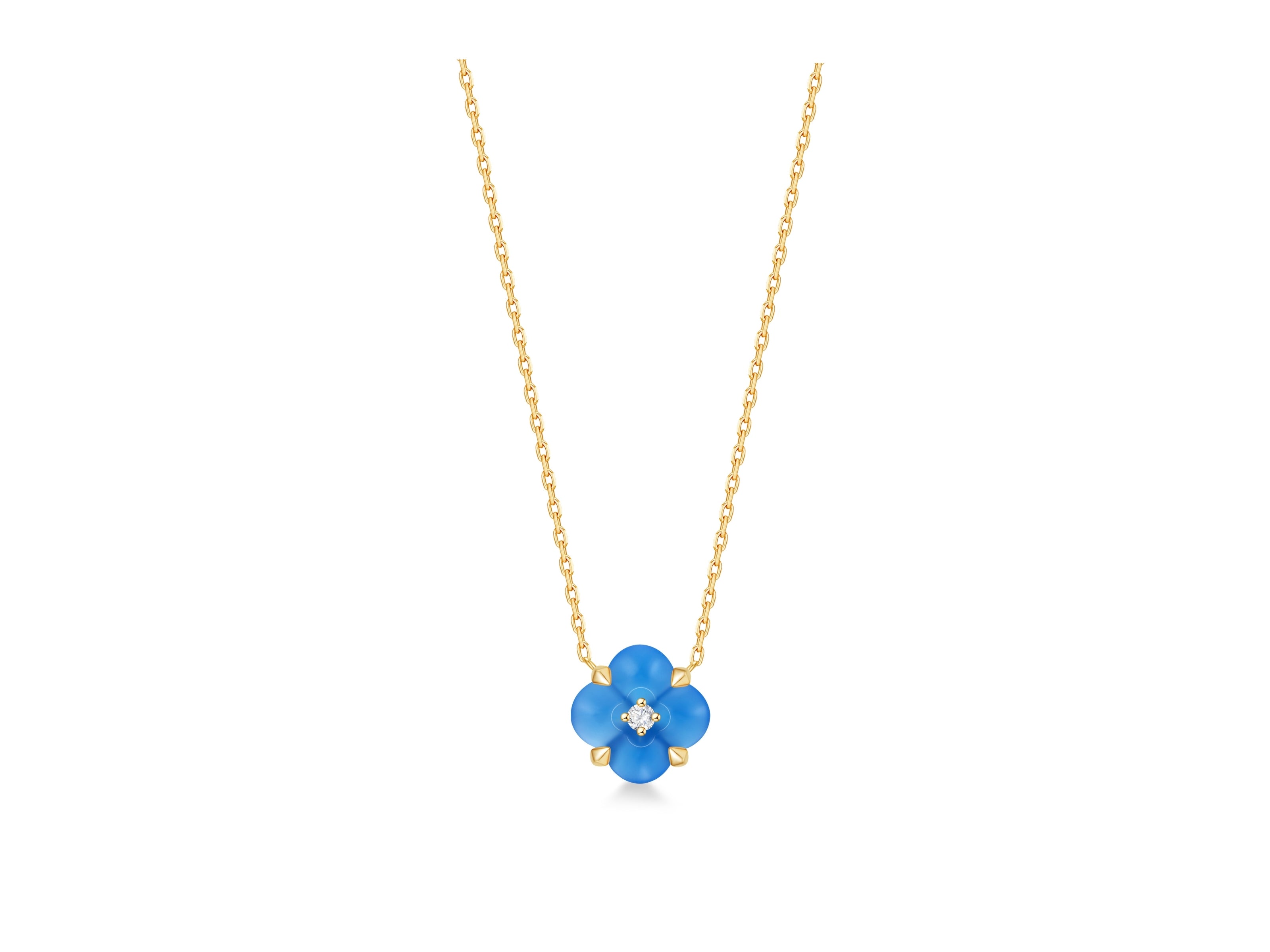 Mini-Halskette aus blauem Chalcedon und weißem Diamant