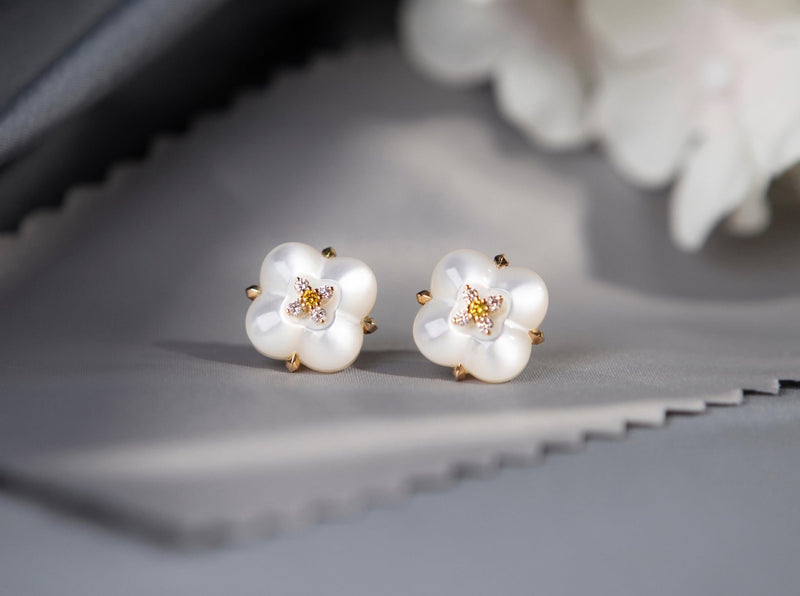 Mother-of-Pearl and Yellow Diamond Earrings