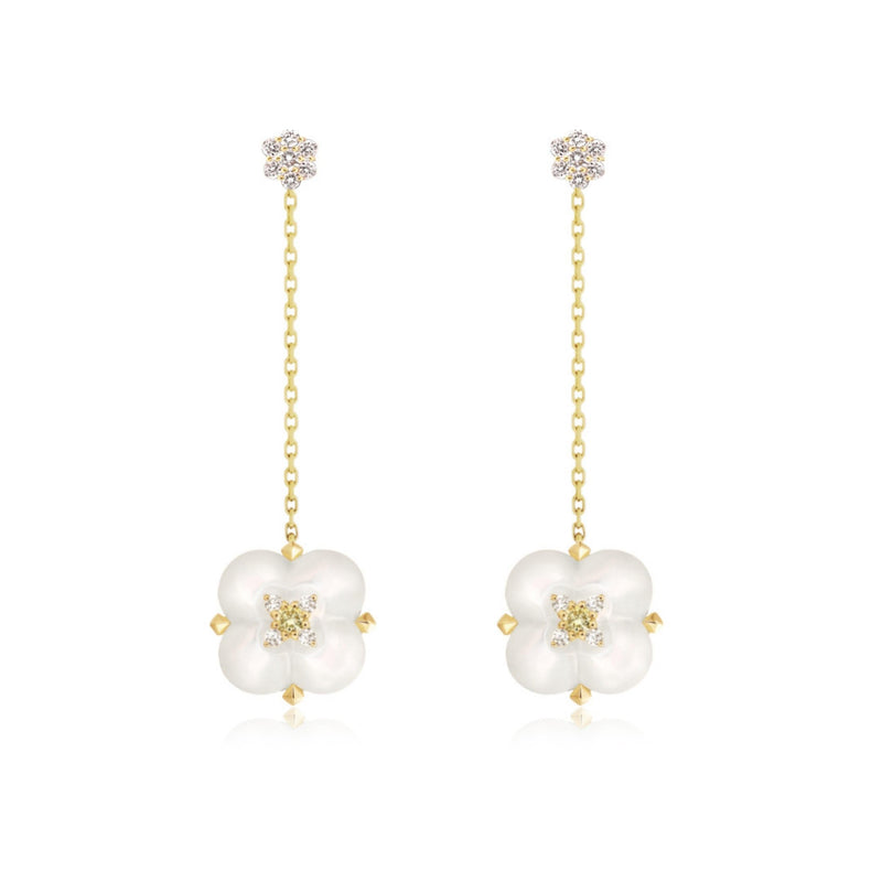 Mother-of-Pearl, Yellow and White Diamonds Earrings