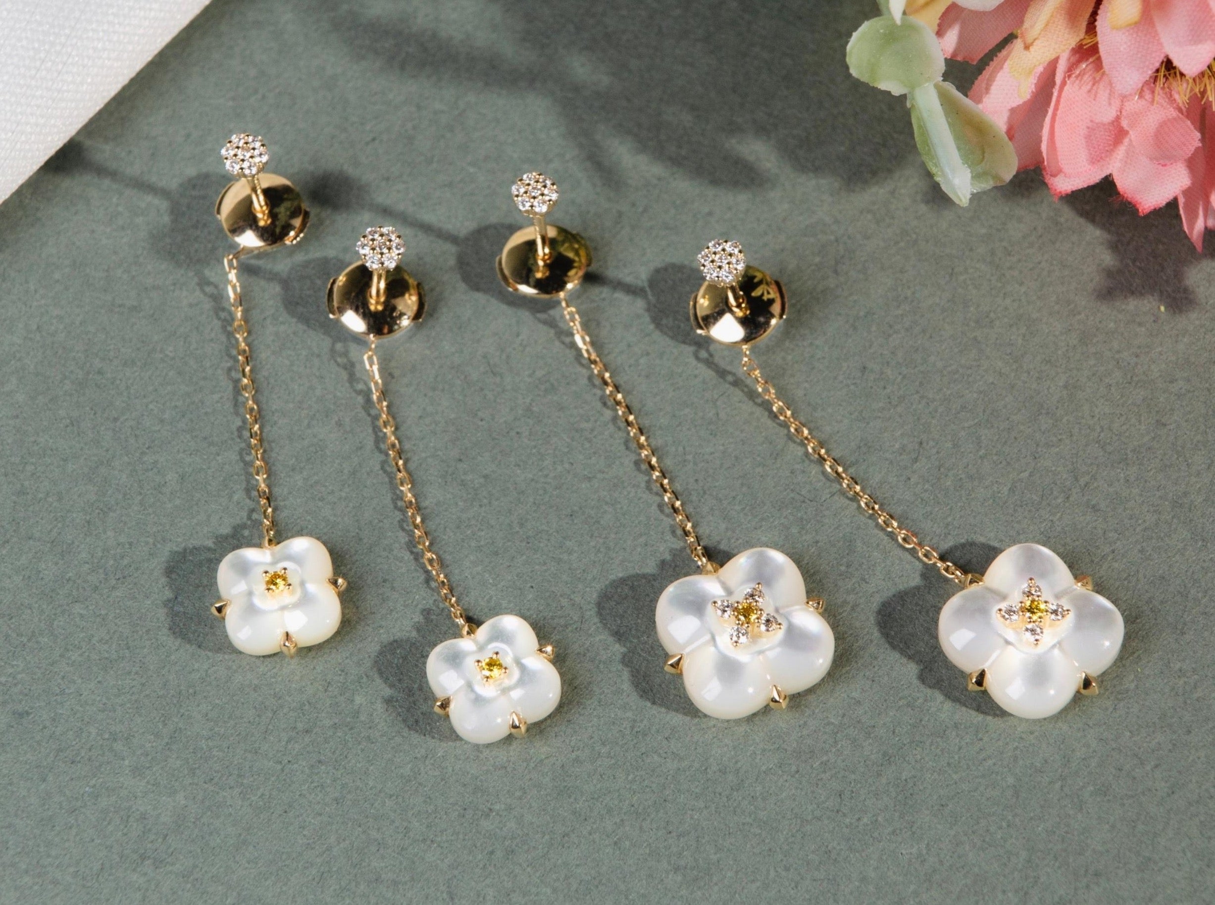 Mini Mother-of-Pearl and Yellow Diamond Earrings