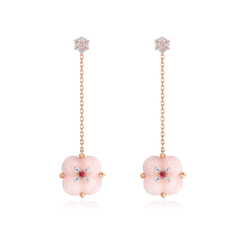 Pink Opal, Pink Spinel and Diamond Earrings