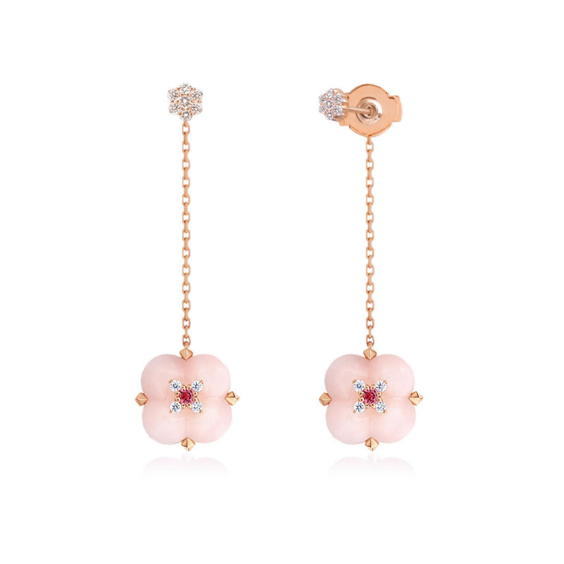 Pink Opal, Pink Spinel and Diamond Earrings