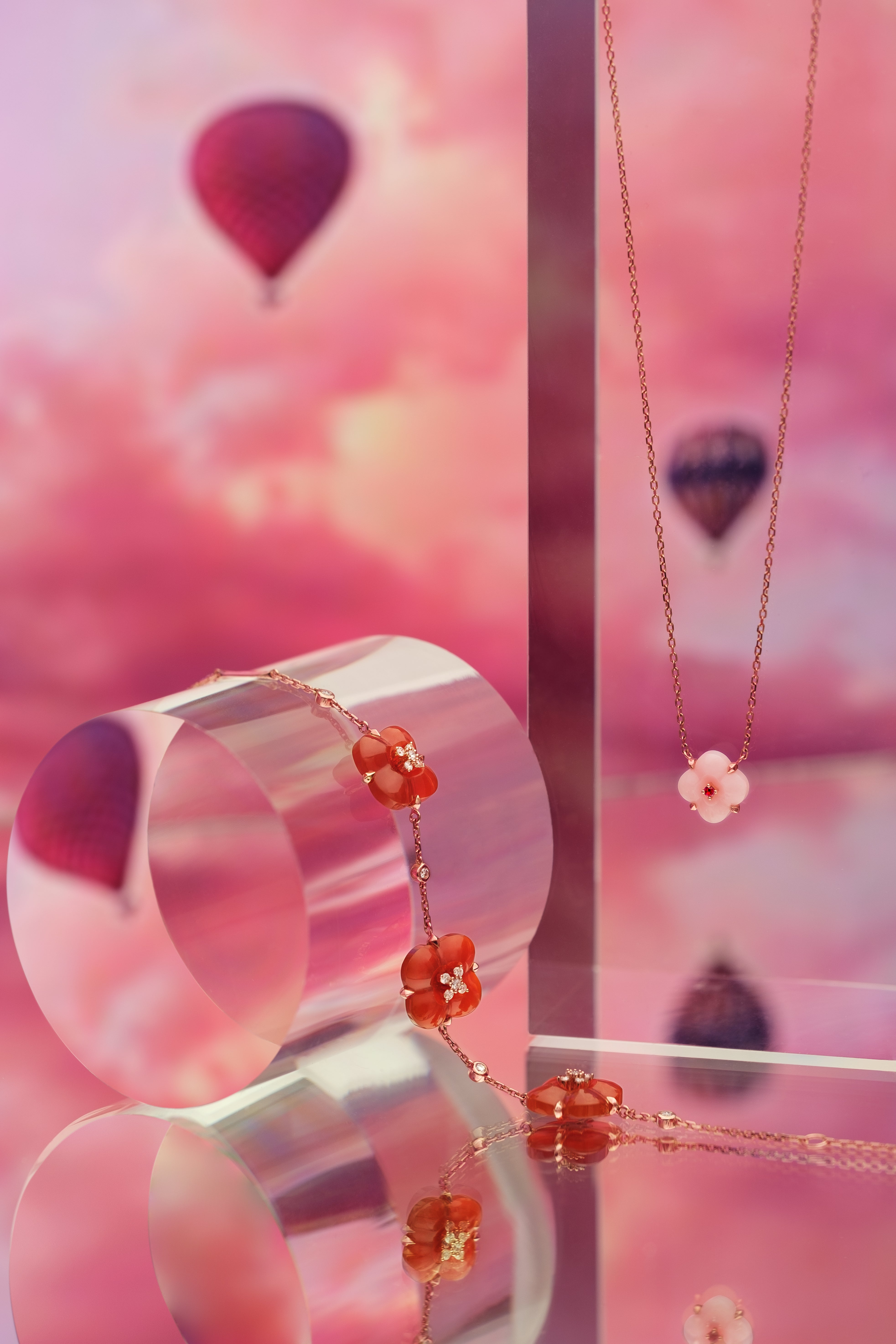 Mini Pink Opal und Pink Spinell Halskette