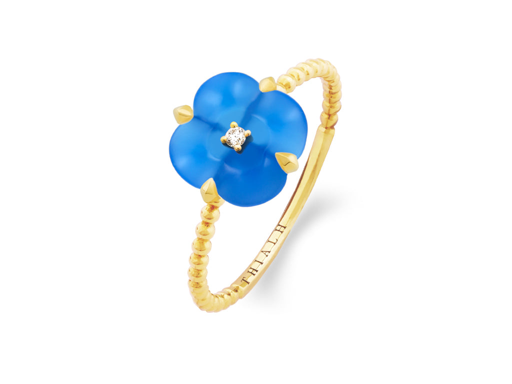 Mini-Ring aus blauem Chalcedon und Diamant