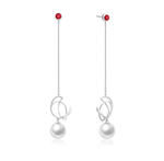 ROBIN - Freshwater Pearl, Ruby and White Gold Earrings