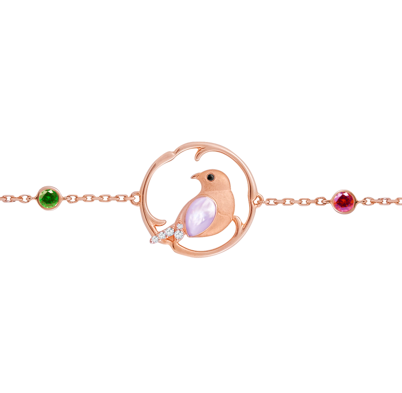 ROBIN - Pink Conch Shell, Ruby, Tsavorite, Diamond and Gold Bracelet