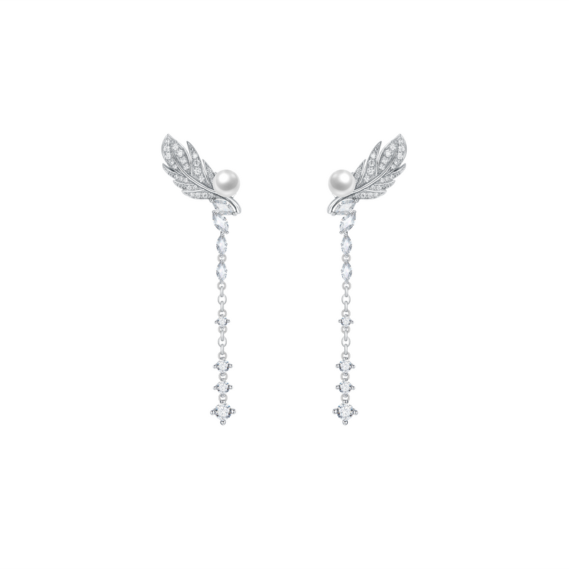 FEATHERS - Pearl and Cubic Zirconia Earrings