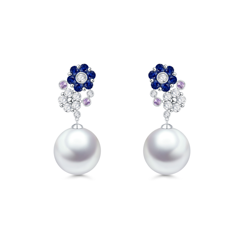 FLORA & FAUNA - Sapphire and Akoya Pearl Earrings