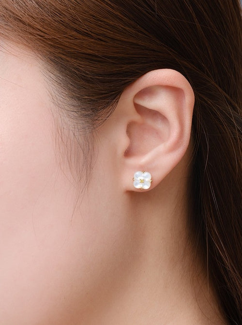 Mini-Perlmutt und gelbe Diamanten-Ohrringe